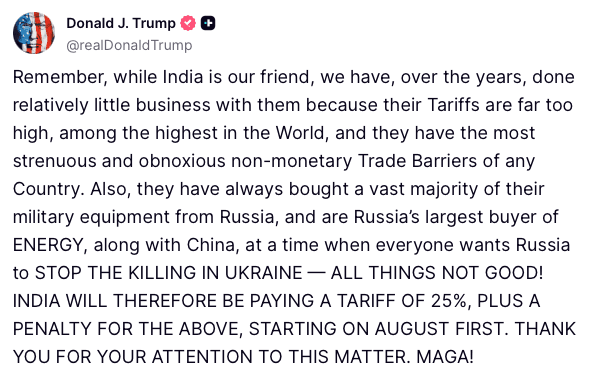 25% tariffs on India
