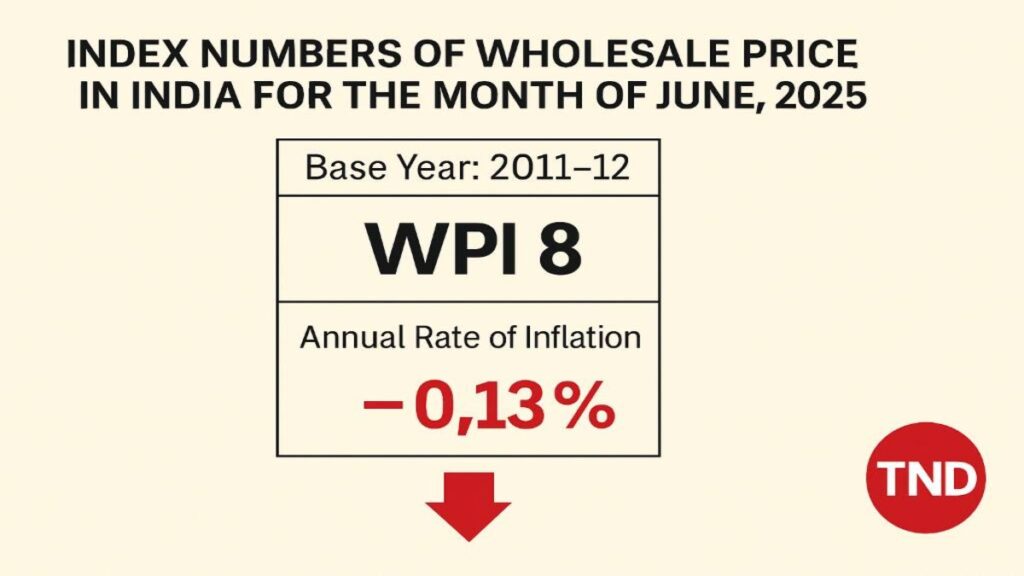 Wholesale Price Index June 2025 falls to -0.13% YoY