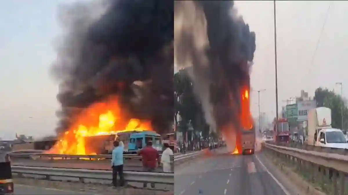 Navale Bridge accident Pune car crushed between two trucks