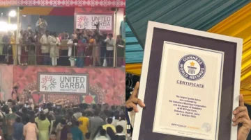 Vadodara Garba dance Guinness World Record certificate and participants at United Garba Mahotsav